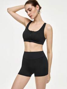 Bralution 2pcs Black Front Zipper Backless Criss-Cross Padded Shaping Easy On/Off Sports Bra Set For Women - Black - View 6