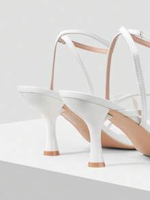 Mnmlis Women's New White Square Toe Strap High Heel Sandals, Fashionable For Commuting And Dating - White - View 3