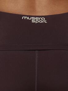 Musera Sport Stripe Side Foldover Waist Fitted Active Mini Shorts Fall Autumn Winter Gym Workout Cute Butter Yellow - Mocha Brown - View 6