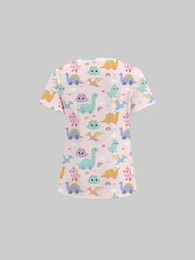 TaskEZ 2 Pieces Scrub Uniform Set With Cute Dinosaur Print, Suitable For Work Commute And Pet Hospital - Multicolor - View 5
