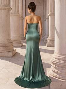 Coutiva Women's Rhinestone Embellished Front Hem Split Formal Evening Gown (Heavy Workmanship Style) - Mint Green - View 2