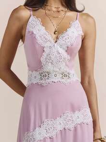 Enchnt Vestido de mujer con tirantes finos y bordado francés dulce para citas y fiestas nocturnas - Rosa - Ver 3