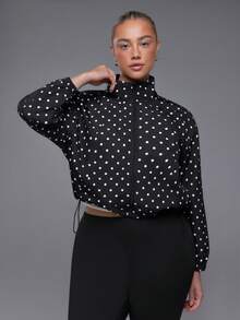 Voyena Women's Plus Size Polka Dot Pattern Long Sleeve Sports Jacket Fall - Black - View 1