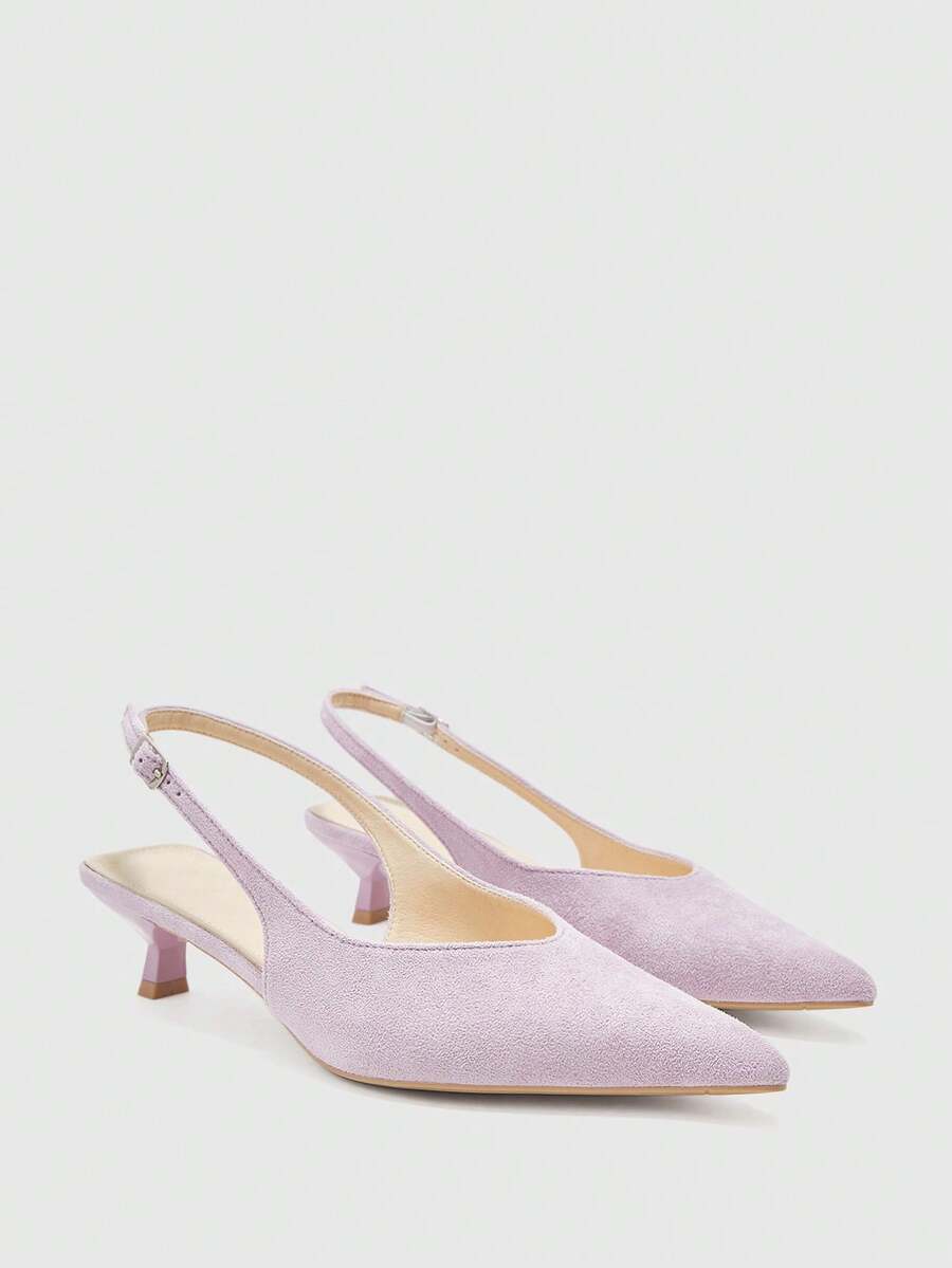 CUCCOO BIZCHIC 女款淺紫色麂皮時尚簡約通勤穿著細跟後綁帶slingback高跟鞋 - 淺紫色 - 查看 1