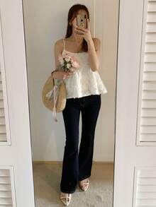 DAZY Contrast Stitching Decor Slim Fit Flare Leg Jeans Long Pants Elegant Vacation Spring Autumn Women's Denim - Blue - View 4