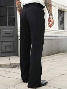 Manfinity Homme Men's Black Double Pleated Side Metal Buckle Anti-Wrinkle Business Casual Plus Size Long Pants - Black - View 2