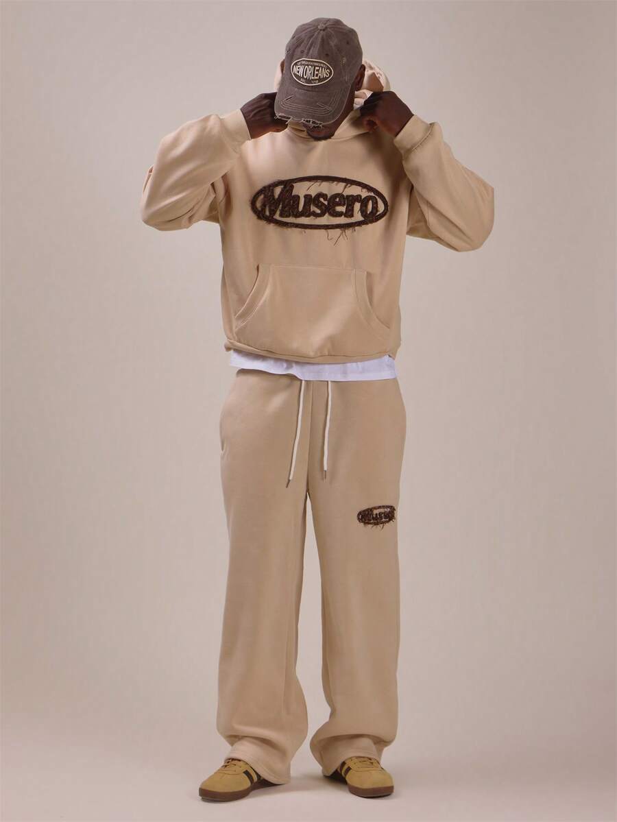 Denim"Musero"Applique Joggers Elasticated Waist Extrernal Drawstrings Spring Summer Essentials Co Ord Trousers Only - Khaki - View 1