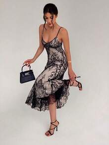 Firerie Women's Summer Elegant Sexy Lace Spaghetti Strap Dress - Black - View 6