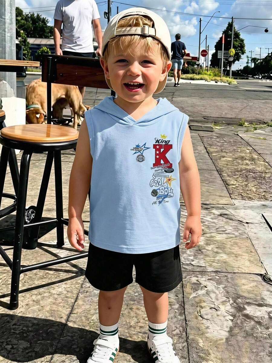 Setelan Tank Top dan Celana Pendek Minimalis Kasual untuk Bayi Laki-laki dengan Motif Kartun, Cocok untuk Musim Panas - MultiWarna - View 1