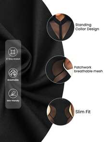 Gameset SHEIN Sport Damen einfarbiger Mesh-Patchwork Reißverschluss-Vorder Ärmelloser Sportanzug - Schwarz - Übersicht 4