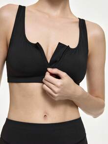 Bralution 2pcs Black Front Zipper Backless Criss-Cross Padded Shaping Easy On/Off Sports Bra Set For Women - Black - View 2