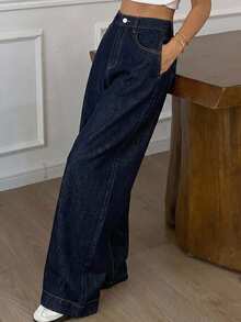 DAZY Vintage Loose Fit Flare Leg Jeans For Women, Spring Design Business Casual Woman - Blue - View 3