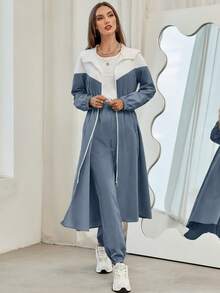 Mulvari Colourblock Zip Up Hooded Coat & Joggers - Dusty Blue - View 4