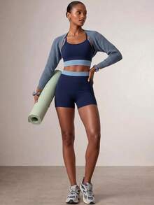 Zivah Women's Colorblock Patchwork Halter Top And Shorts Sports Set - Navy Blue - View 11