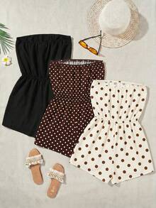Travachic 3pcs/Set Women's Solid Color & Polka Dot Print Romper - Multicolor - View 2