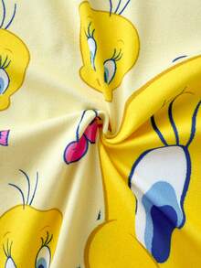 LOONEY TUNES X SHEIN 女款卡通印花拼接休閒居家細肩帶睡裙 - 黃色 - 查看 6