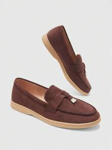 CUCCOO BIZCHIC Women's Fashionable Blue Suede Comfortable Loafers, Suitable For Commuting, Outdoor Activities, Shopping, Work And Daily Wear, Suitable For Christmas Fall Shoes - Coffee Brown 1 - View 5