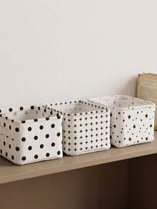 Haus Hana 1Pc/2Pcs/3Pcs Pattern Cotton Linen Fabric Storage Box, Durable Cotton Linen Material With Three Classic Printed Motifs. Portable Foldable Tidying Case For Vanity Table Use, Indoor Corner Clutter Sorting Accessory For Home Personal Item Collection. - Multicolor - View 5