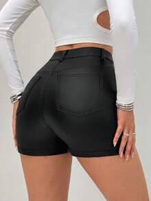 Jeanoix Women's Casual Elegant Stretch Versatile Black Shorts - Black - View 2