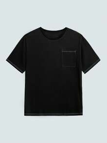 Modcrash Hombres talla grande Camiseta de hombros caídos con puntada - Negro - Ver 3