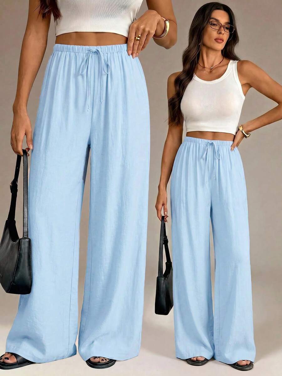 SHEIN Tall 春夏女款浪漫/舞會/正式/生日/90年代/商務休閒/優雅/西式長褲 - 薄荷藍 - 查看 1