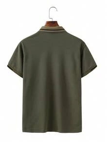 Calvornis 男士短袖休閒通勤 Polo 衫 - 軍綠色 - 查看 2