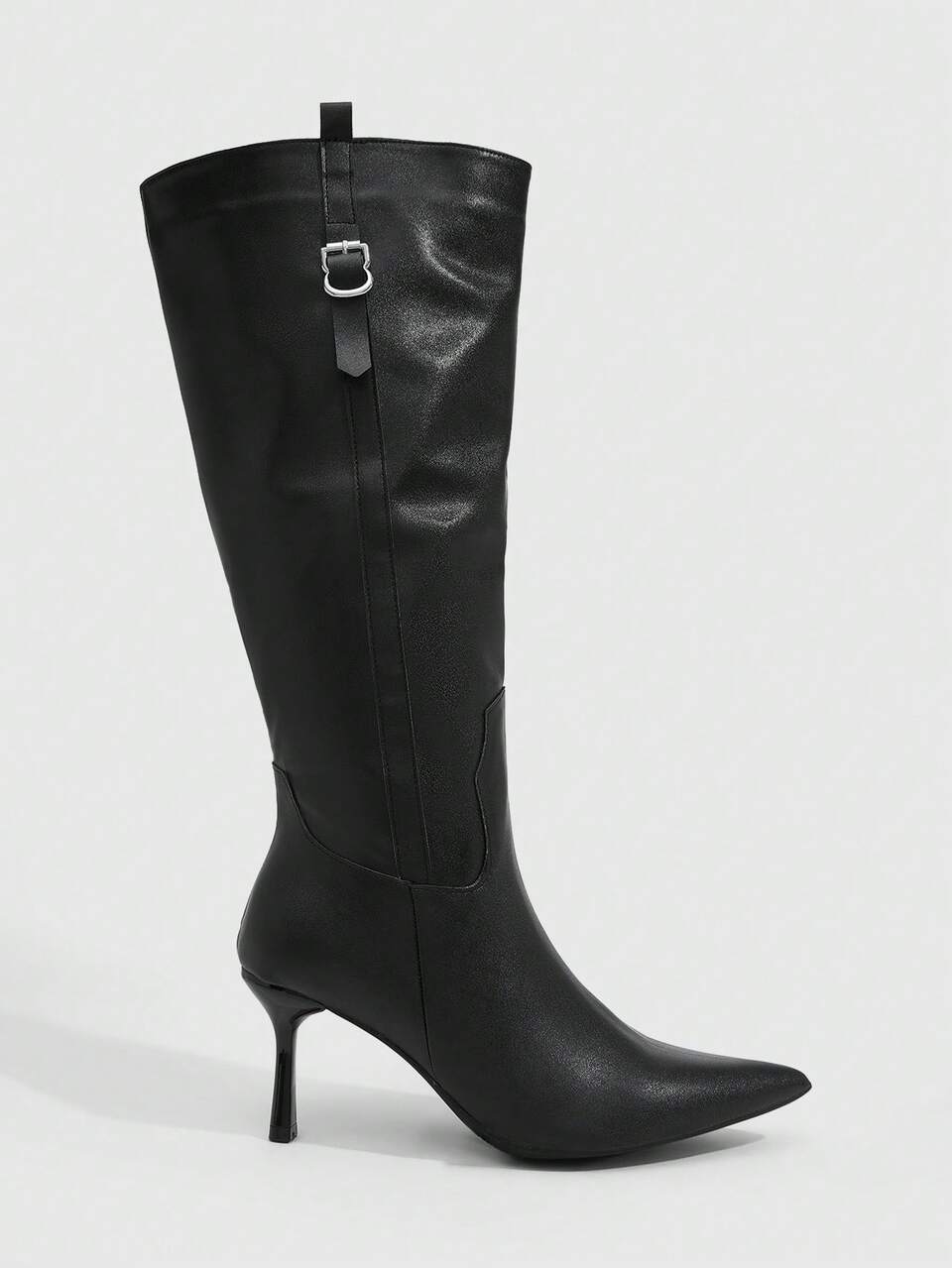 CUCCOO SZL Black Buckle Pointed Thin Heel High Boots Women's Autumn And Winter Temperament Single Boots Pleated Stacking Boots Slim Boots