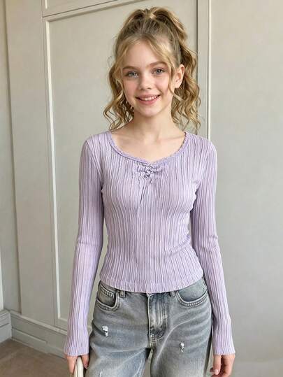 Sparklyn Girls Big Tween Girl Short Sleeve Casual Ins Comfortable Loose Versatile Polo Jacquard Fabric T-Shirt