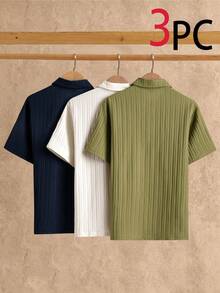 Manfinity Homme 男士梭織素色短袖休閒 Polo 領襯衫 3 件組 - 彩色 - 查看 2
