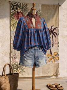 Rusticease Camisa casual de vacaciones con estampado floral talla grande - Multicolor - Ver 4