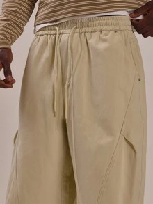 Musero Balloon Shape Pleat Detail Joggers Elasticated Waistband External Drawstrings Spring Summer Essentials - Green - View 5