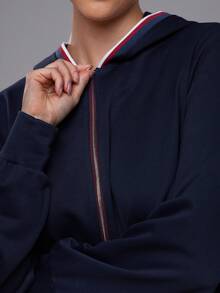 Voyena Women's Plus Size Hooded Sweatshirt & Sweatpants Sports Set - Navy Blue - View 7