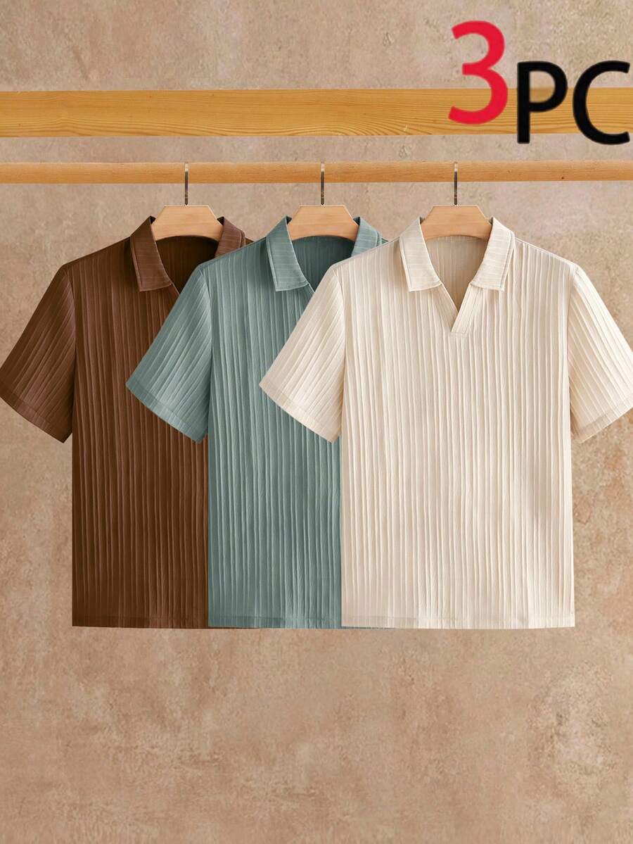 HIMLAND 3件組夏季男士極簡冰絲觸感短袖 Polo 衫 - 彩色 - 查看 1
