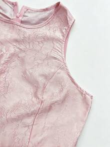GlowEve CURVE Women's Plus Size Jacquard Shiny Dusty Pink Patchwork Chiffon Mid-Length Dress Wedding Evening Summer Elegant - Pink - View 5
