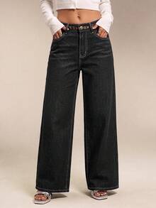 Selenza Petite Women's Casual Versatile Daily Travel Denim Jeans With Pockets And Buttons - Black - View 5