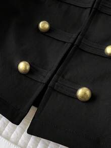 Comfortcana Women's Solid Color Studded Decor Casual Versatile Daily Wear Jacket - Black - View 6
