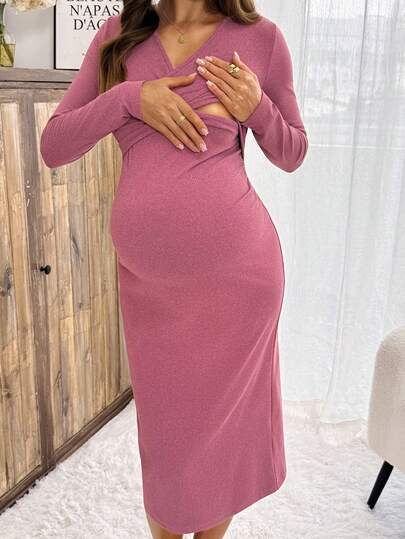 Slowluna Maternity Casual Commute Solid Color Fitted Nursing Dress Lingerie Lingerie Set Underwear Women Pajama Pajama Dress Loungewear Nightgown Robe Sleepwea