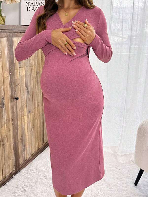 Slowluna Maternity Casual Commute Solid Color Fitted Nursing Dress Lingerie Lingerie Set Underwear Women Pajama Pajama Dress Loungewear Nightgown Robe Sleepwea