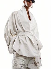 LYSMO Women's Fashion Versatile Long Sleeve Trench Coat Jacket For Daily Wear - White - View 4