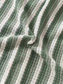 Souflis 2pcs Baby Boy Polo Top + Pants Outfit Preppy Green Striped Ribbed Half-Zip Long Sleeve Polo Collar Sports Fall Jogging Cargo Cozy Back To School - Green - View 9