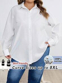 SHEIN CURVE+ 2025春夏大码白色休闲办公衬衫，ins风夏季/乡村/海滩度假/沙滩装/秋冬 - 白色 - 查看 1