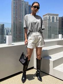 DAZY Slogan Graphic Drop Shoulder Tee CHERISH TIME EFFECT DREAM Oversized T-Shirt - Grey - View 2