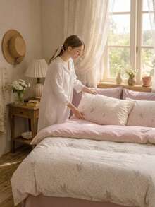 Cirelle 3pcs Floral Duvet Cover Set - Soft Polyester Pink Reversible Bedding Set - Aesthetic Cottagecore Floral Quilt Cover With 2 Pillow Shams (No Insert) - Multicolor - View 3