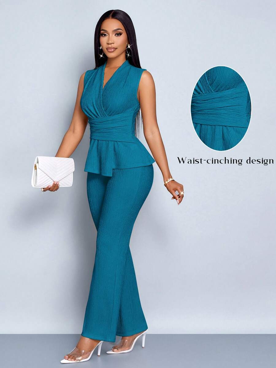 SOLERSUN Elegant Workwear Waist-Cinching Suit - Blue - View 1