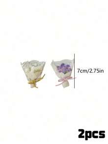 2 bó hoa giả mini bọc ren, bó hoa giả nhỏ xíu kèm nơ ruy băng, hoa giả trang trí dễ thương, quà tặng đám cưới, trang trí bàn làm việc tại nhà, đạo cụ chụp ảnh và dự án thủ công DIY - Nhiều màu - Xem 10