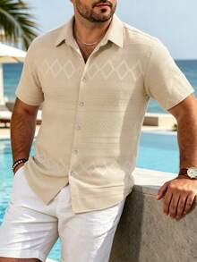 VENTUSAIL Manfinity Plus Size Men's Vintage Short-Sleeve Shirt; Casual Vacation Style, Perfect For Beach Parties. - Apricot - View 3
