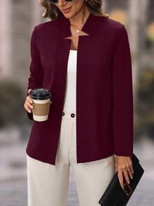 EMERY ROSE 女款長袖修身西裝外套 夏季女裝 教師節 辦公室商務休閒 優雅休閒 教師節 - 酒紅色 - 查看 1