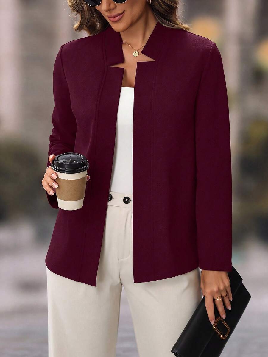 EMERY ROSE 女款長袖修身西裝外套 夏季女裝 教師節 辦公室商務休閒 優雅休閒 教師節 - 酒紅色 - 查看 1