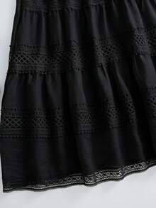 GlowEve A-Line Elegant Sexy Vacation Holiday Outing Outfit Summer French Minimalist Sexy Style Sleeveless V-Neck Hollow Lace Waist-Cinching Long Dress White Design - Black - View 5