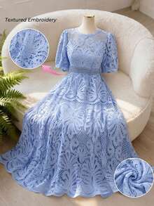 Reflora Plus Size Women's White Lace Midi Dress, Elegant Short Sleeve Summer Dress - Multicolor - View 2